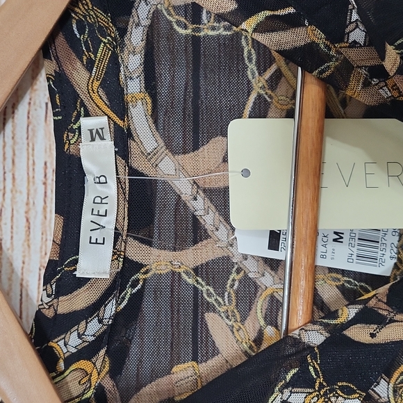 Ever B Mediun Black Brown Chain Women's Long Sleeve Blouse Top - Picture 2 of 5